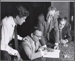 George Axelrod, Martin Gabel, Harry Kurnitz and Henry Margolis in rehearsal for the stage production Once More with Feeling