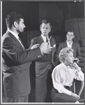 Rex Williams, Joseph Cotten, Arlene Francis and unidentified in rehearsal for the stage production of Once More with Feeling
