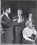 Rex Williams, Joseph Cotten, Arlene Francis and unidentified in rehearsal for the stage production Once More with Feeling