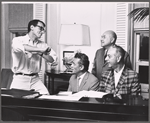 Herbert Ross, Alan Jay Lerner, Robert Lewis and Burton Lane in rehearsal for the stage production One a Clear Day You Can See Forever