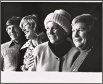 Tom Moore, Janie Sell, Patty Andrews and Maxene Andrews in rehearsal for the stage production Over Here!