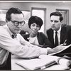 Arthur Storch, Diana Sands and Alan Alda in rehearsal for the stage production The Owl and the Pussycat 