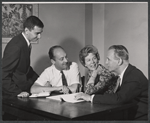 Frith Banbury, Wendy Hiller, Eric Portman and unidentified in rehearsal for the stage production Flowering Cherry