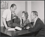 Frith Banbury, Wendy Hiller and unidentified in rehearsal for the stage production Flowering Cherry