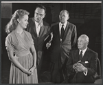 Diana Millay, John McGiver, George Abbott and unidentified in rehearsal for the stage production Drink to Me Only