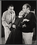 Director Michael Cacoyannis, Anne Bancroft, and John Colicos in rehearsal for the stage production The Devils