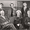 Clockwise from lower left: director George Abbott, producer Peter Bridge, playwrights Keith Waterhouse and Willis Hall, and unidentified man and woman during rehearsal for the stage production Help Stamp Out Marriage!