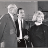Director George Abbott, Francis Matthews, and Ann Bell in rehearsal for the stage production Help Stamp Out Marriage!