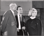 Director George Abbott, Francis Matthews, and Ann Bell in rehearsal for the stage production Help Stamp Out Marriage!