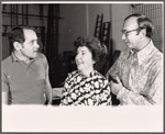 Director Robert Moore, Maureen Stapleton, and playwright Neil Simon in rehearsal for the stage production The Gingerbread Lady