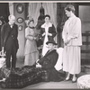 Russell Collins [standing left], Ann Shoemaker [standing second from left], Leif Erickson [foreground with dog], Michaele Myers [standing right] and unidentified [standing second from right] in the 1958 tour of the stage production Sunrise at Campobello