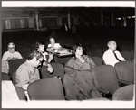 Peter Stone [foreground with glasses], Joe Layton, Danny Kaye [center background], Martin Charnin and Richard Rodgers in rehearsal for the stage production Two by Two