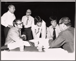 Richard Rodgers, Peter Stone [seated], Martin Charnin, Joe Layton and unidentified others in rehearsal for the stage production Two by Two