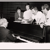 Richard Rodgers, Martin Charnin, Joe Layton, Danny Kaye and Peter Stone in rehearsal for the stage production Two by Two