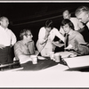 Richard Rodgers, Peter Stone, Martin Charnin, Joe Layton [seated] and unidentified others in rehearsal for the stage production Two by Two
