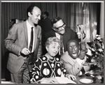 Seymour Vall, Molly Picon, Godfrey Cambridge and unidentified in rehearsal for the stage production How to Be a Jewish Mother