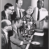 Herbert Martin, Seymour Vall, Molly Picon, Godfrey Cambridge, Michael Leonard and unidentified in rehearsal for the stage production How to Be a Jewish Mother