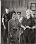 Michael Tolan [left], Kim Stanley [right] and unidentified others in rehearsal for the stage production Taffy