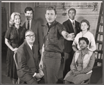 Kim Stanley [left] , Edward Andrews [sitting wearing glasses], Michael Tolan [center] and unidentified others in rehearsal for the stage production Taffy