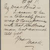 Pond, [Major James Burton], ALS to. Oct. 11, [1876?].