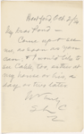 Pond, [Major James Burton], ALS to. Oct. 2, 1884.