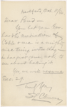 Pond, [Major James Burton], ALS to. Oct. 11, 1884.