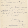 Pond, [Major James Burton], ALS to. [Oct. 19, 1884]. Previously: Sunday [Nov.? 1884]