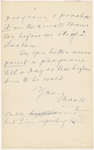 Pond, [Major James Burton], ALS to. [Oct. 19, 1884]. Previously: Sunday [Nov.? 1884]