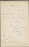 Pond, [Major James Burton], ALS to. [April, before April 15, 1885].