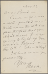 Pond, [Major James Burton], ALS to. Nov. 13, [1886]. Previously Nov. 13, [n.y.]. 