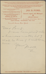 Pond, [Major James Burton], ALS to. [1890-1891]
