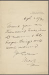 Pond, [Major James Burton], ALS to. Apr. 20, 1894. 