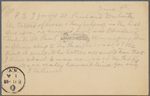 Pond, [Major James Burton], postcard to. Jun. 9, [1895] (postscript to ALS for same date). 