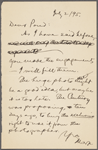 Pond, [Major James Burton], ALS to. Jul. 2, 1895. 