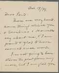 Pond, [Major James Burton], ALS to. Oct. 19, 1899.