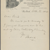 Pond, [Major James Burton], ALS to. Oct. 31, 1900.