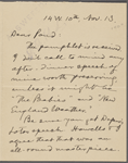 Pond, [Major James Burton], ALS to. Nov. 13, [1900].