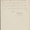Pond, [Major James Burton], ALS to. Sunday [Nov. 1900?].