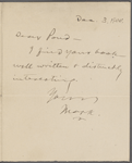 Pond, [Major James Burton], ANS to. Dec. 3, 1900.