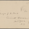Pond, [Major James Burton], ASL to. [Sep. 8, 1901].