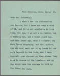 Paine, Albert Bigelow, TLS to Irving S. Underhill. Apr. 23, [1921?].