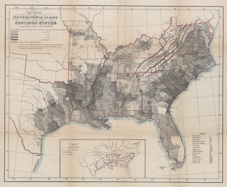 Map showing the distribution of slaves in the Southern States - NYPL ...