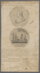 Patriæ. Patres. Filio. Dignio. Thomas Truxtun.  United States frigate constellation of 38 guns pursues attacks and vanquishes the French ship La Vengeance of 54 guns. 1. Febr. 1800. By vote of Congress to Thomas Truxton 29 March 1800.