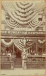 Café Boulevard decorated in bunting for Dewey Celebration
