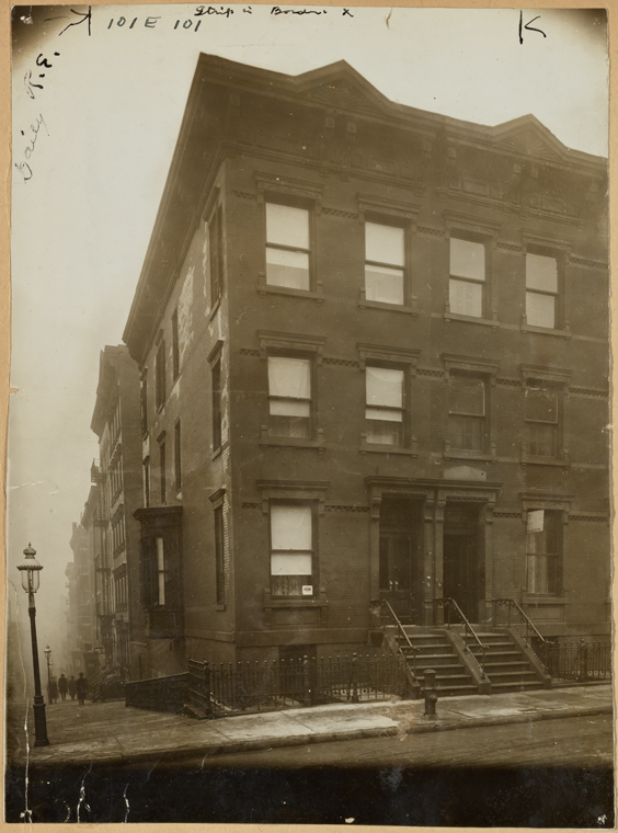 The circa 1890 brownstones at 101 and 103 East 101st Street. Caroline Ewen's brownstone was just to the left. New York Public Library digital collections