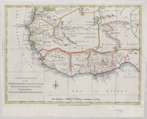 A new and accurate map of the European settlements on the coast of Africa, from the River Senegal to that of Benin, comprehending the gum, grain, ivory, gold and slave coasts