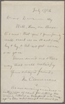 [Underhill], [Charles M.], "D[ombrow]sky," ALS to. Jul. 17, 1886.