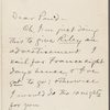 Pond [Major James Burton], ALS to. [ca. Feb. 27, 1894]. Previously [1894].