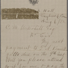 Underhill, C[harles] M., ALS to. Aug. 6, 1872.