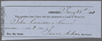 Adams, James, printed certificate for John Camson[?]. Jan. 24, 1861.
